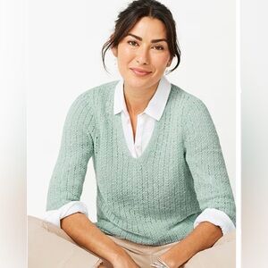 J. Jill Soft Aqua V-Neck Tunic Loose Knit Sweater